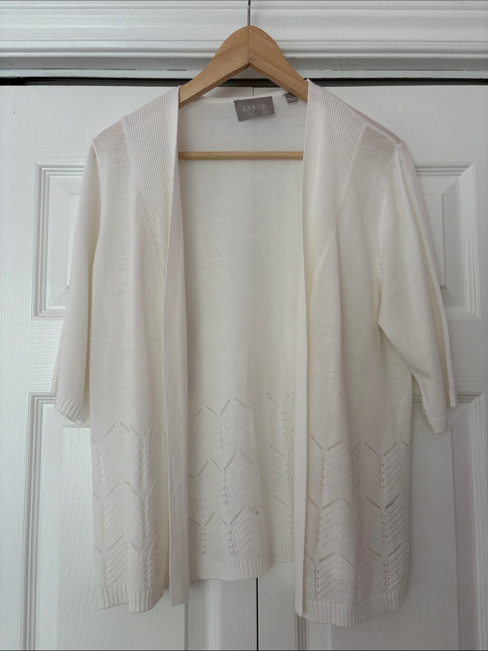 Cyrus White Open-Front Short-Sleeve Cardigan
